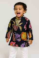 Midnight Garden Baby & Toddler Boys Floral Kurta with Beige Pants | Festive & Party Wear Set for 6 Months – 4 Years