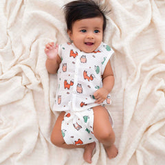 Muslin Matching Jablas and Nappies (6 + 6 Nappies) - Pack of 12 (Button and Knot)