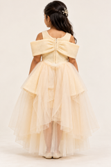 Pearl Bow Layered Tulle High-Low Gown | 3-10Y