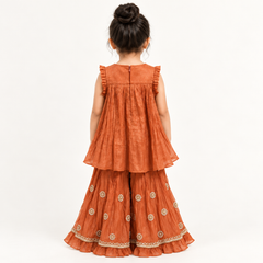 Hritika Rust Embroidered Sharara Set | 1-6Y