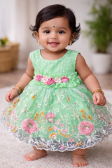 Whizzo Kids Green Frock for Girls – Festive Wear with Soft Cotton Lining (Age 6M to 4 Years) | Sale
