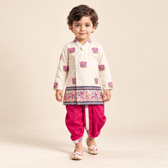 Charvik Swan Motif Dhoti Set | 3M-4Y
