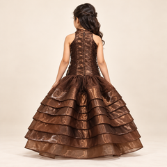 Ruffle Tiered Embroidered Halter-Neck Gown | 3-10Y