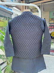 Boys Classic Black Kurta Set with Textured Nehru Jacket – Elegant Festive & Wedding Party Wear Outfit (Age 5 to 7 Years)