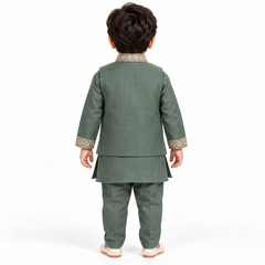 Emerald Floral Grace Jacket Kurta Set | NB–5Y