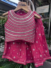 Radiant Red Sequin-Striped Lehenga Choli Set for Girls | Festive & Wedding Wear | Ages 1–6 / 6–12 Years