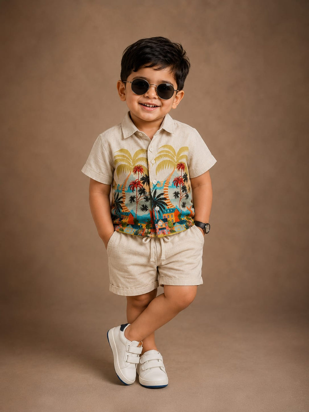 Hawai Cream Co-Ord For Boys