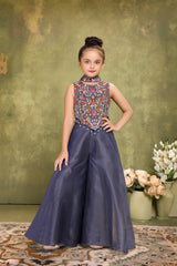 Midnight Magic Embroidered High-Neck Crop Top with Gharara Pants – Designer Ethnic Wear for Girls | Ages 2 to 18