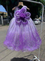 Purple Glitter Ombre Birthday Gown with Oversized 3D Floral Bow β Princess Party Dress for Girls (Ideal for 1st, 2nd & 3rd Birthdays)