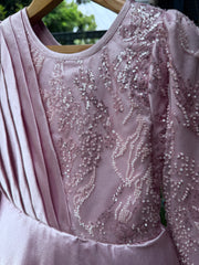 Elegant Peach Full-Length Party Gown with Bow – Age 3 to 10 Years