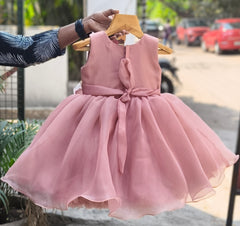 Blush Pink Floral Designer Party Frock for Girls – Elegant Layered Celebration Dress with 100% Cotton Lining (Age 1 Year to 5 Years)