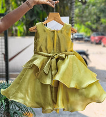 Whizzo Kids Olive green Gold Sequin Petal Party Frock for Girls – Luxury Layered Festive Dress with 100% Cotton Lining (Age 1 Year to 5 Years)