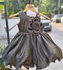 Metallic Satin 3D Floral Designer Party Frock with One-Shoulder Strap & Flared Princess Skirt – Elegant Celebration Dress for Girls (Age 1 Year to 5 Years) | WHIZZO Kids