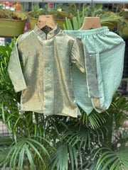 Boys Green Silk Metallic Tissue Kurta with Matching Dhoti – Premium Ethnic Wear for Baby Boys (Newborn – 2 Years)