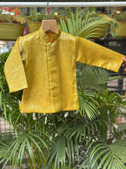 Boys Yellow Silk Metallic Tissue Kurta with Matching Dhoti – Premium Ethnic Wear for Baby Boys (Newborn – 2 Years)