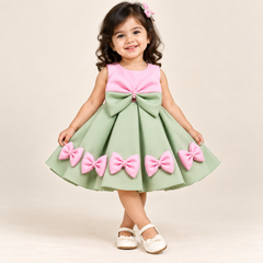 Marovia Layered Bow Dress for Girls | 1Y to 4Y