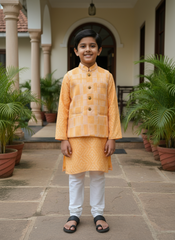 Orange Ikat Jacket Kurta Set