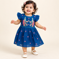 Peacock Embroidered Celebration Silk Dress