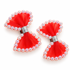 Sparkling Pearl-Trimmed Bow Clips