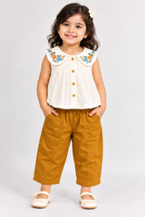 Embroidered Collar Top with Cargo Pants Set | 1-6Y
