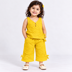 Textured Floral Top with Wide-Leg Co-Ord Set | 1-6Y