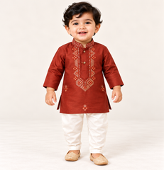 Pranav Geometric Embroidered Neckline Kurta Set | NB to 3Y