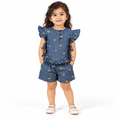 Floral Denim Top and Shorts Set | 1-6Y