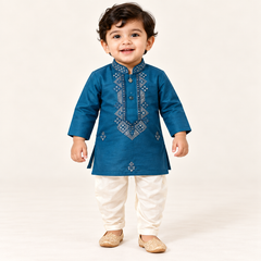 Pranav Geometric Embroidered Neckline Kurta Set | NB to 3Y