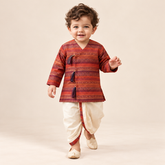 Aviraj Rust Patterned Angrakha Dhoti Set | 3M-4Y