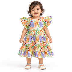 Abstract Print Flutter Sleeve Dress | 3M-4Y