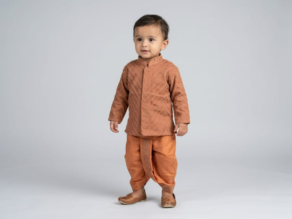 Terracotta Crest Texture Dhoti Set