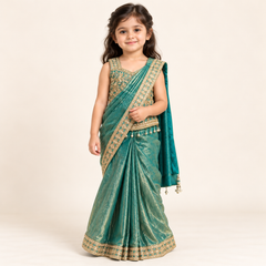Chandni Gold-Trim Drape Lehenga Set | 1-15Y