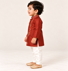 Pranav Geometric Embroidered Neckline Kurta Set | NB to 3Y