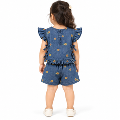Floral Denim Top and Shorts Set | 1-6Y