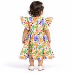 Abstract Print Flutter Sleeve Dress | 3M-4Y
