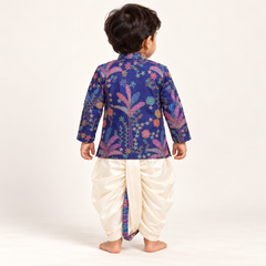 Aakash Indigo Printed Silk Dhoti Set | 3M-2Y