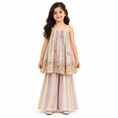 Pastel Panelled Lace Gharara Set | 1-15Y