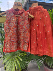 Girls Orange Floral Embroidered Gharara Set – Premium Festive Wear (1–7 Years)