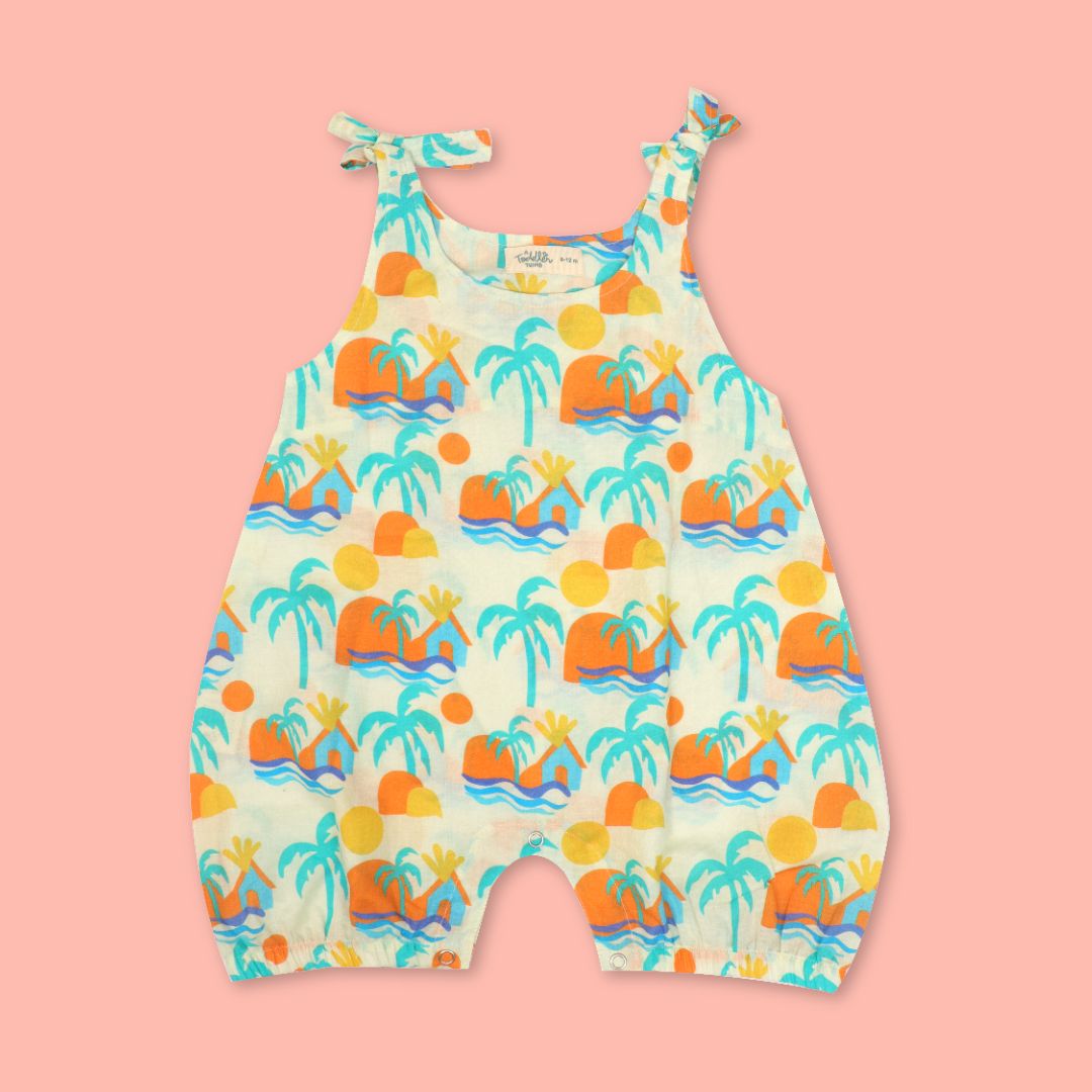 Breezy Leaf - Mulmul Cotton Knot Type Romper