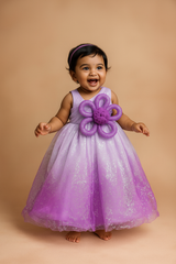 Purple Glitter Ombre Birthday Gown with Oversized 3D Floral Bow – Princess Party Dress for Girls (Ideal for 1st, 2nd & 3rd Birthdays)