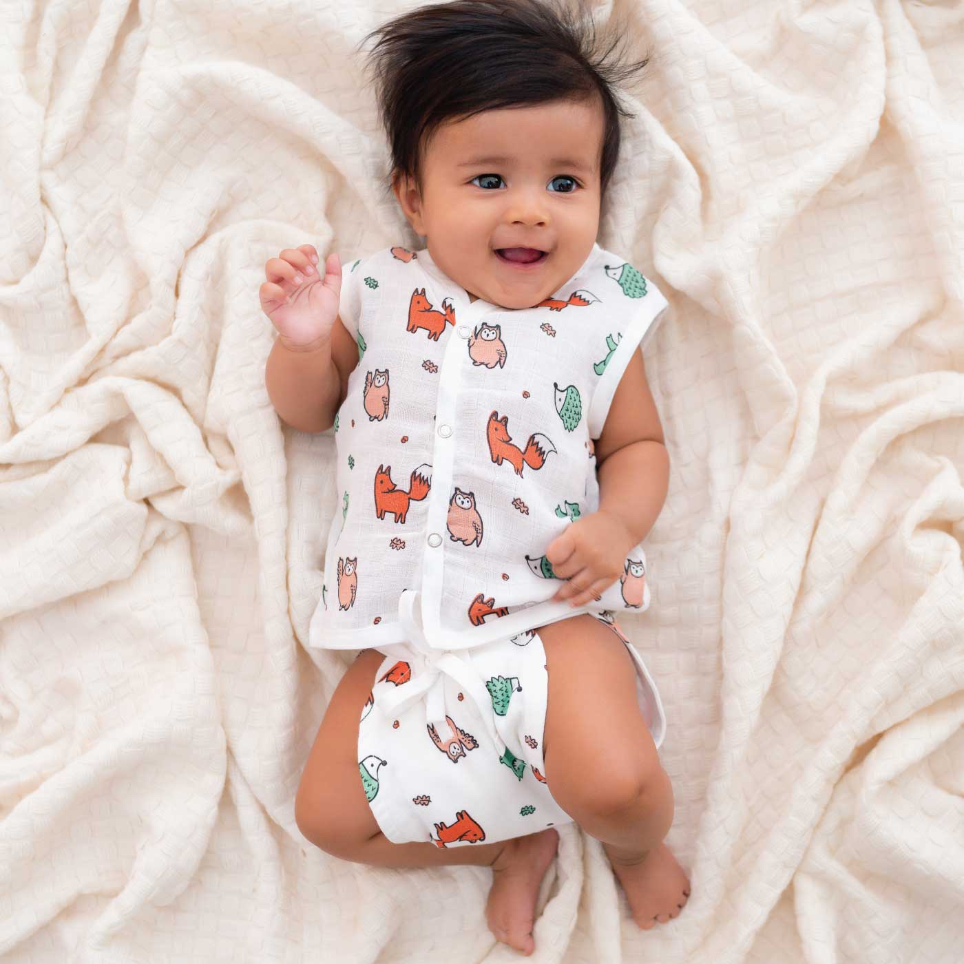 Muslin Matching Jablas and Nappies (6 + 6 Nappies) - Pack of 12 (Button and Knot)