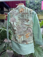 Boys Mint Green Kurta Set with Embroidered Elephant Print Nehru Jacket – Premium Festive Outfit with Cotton Lining (Age 1 to 7 Years)