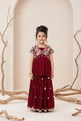 Whizzo Kids Maroon Embroidered Lehenga Set – Elegant Festive Wear for Girls (1 Year – 7 Years)