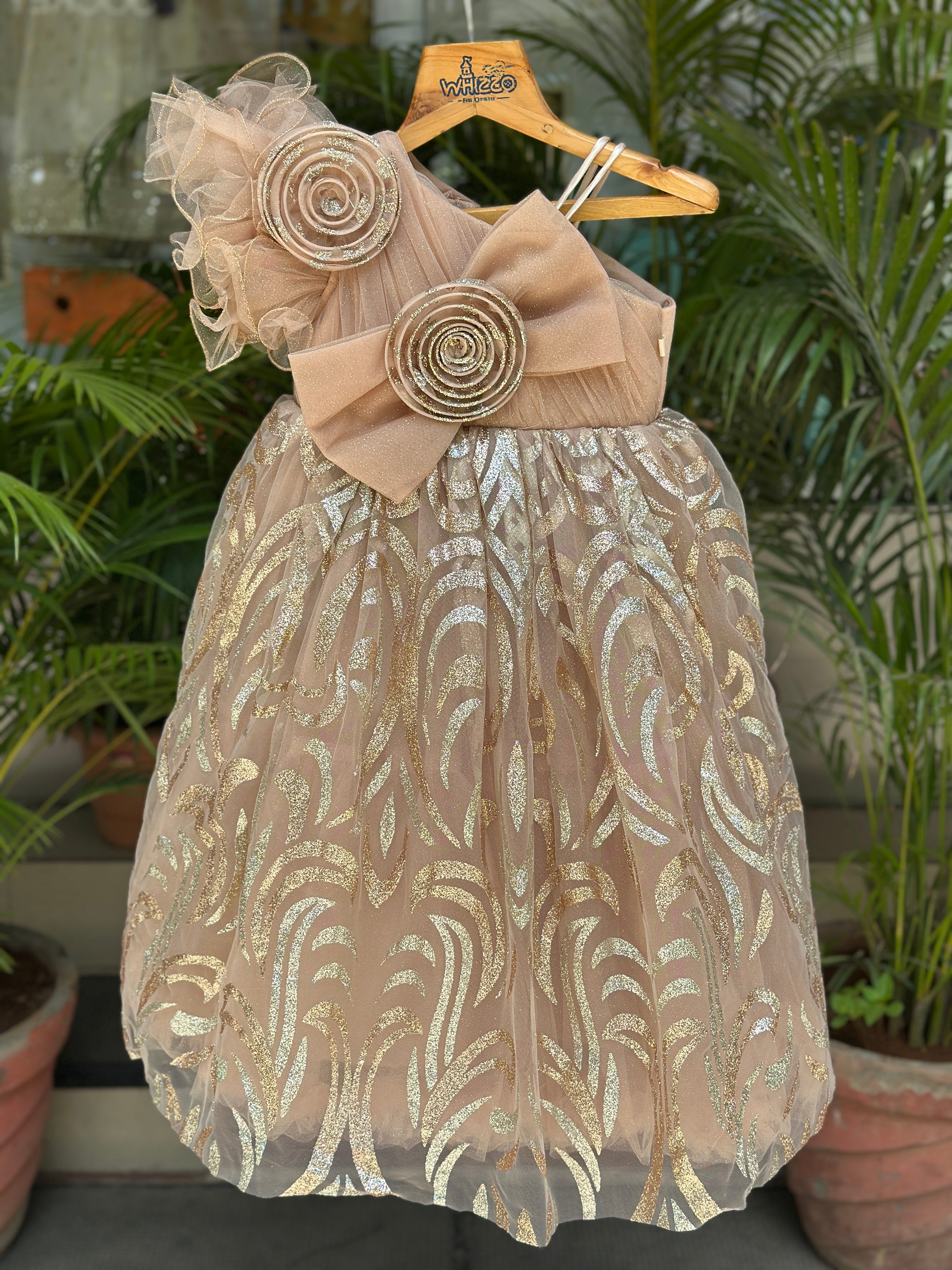 Golden 1st Birthday Dress for Baby Girl | Designer Party Frock – WHIZZO