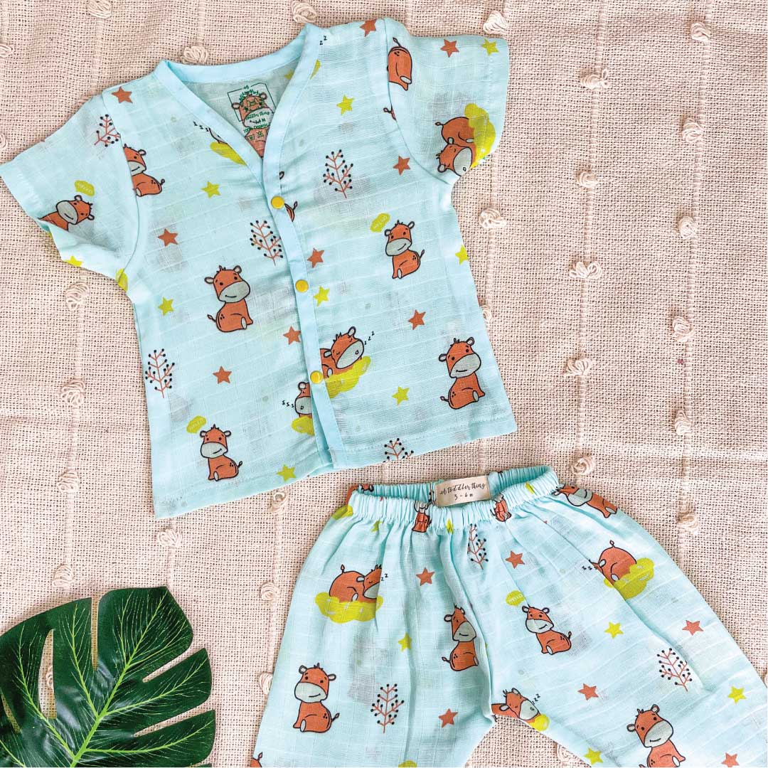 Babies Sleepy Hippo Muslin Sleep Suit for babies and kids (Unisex)