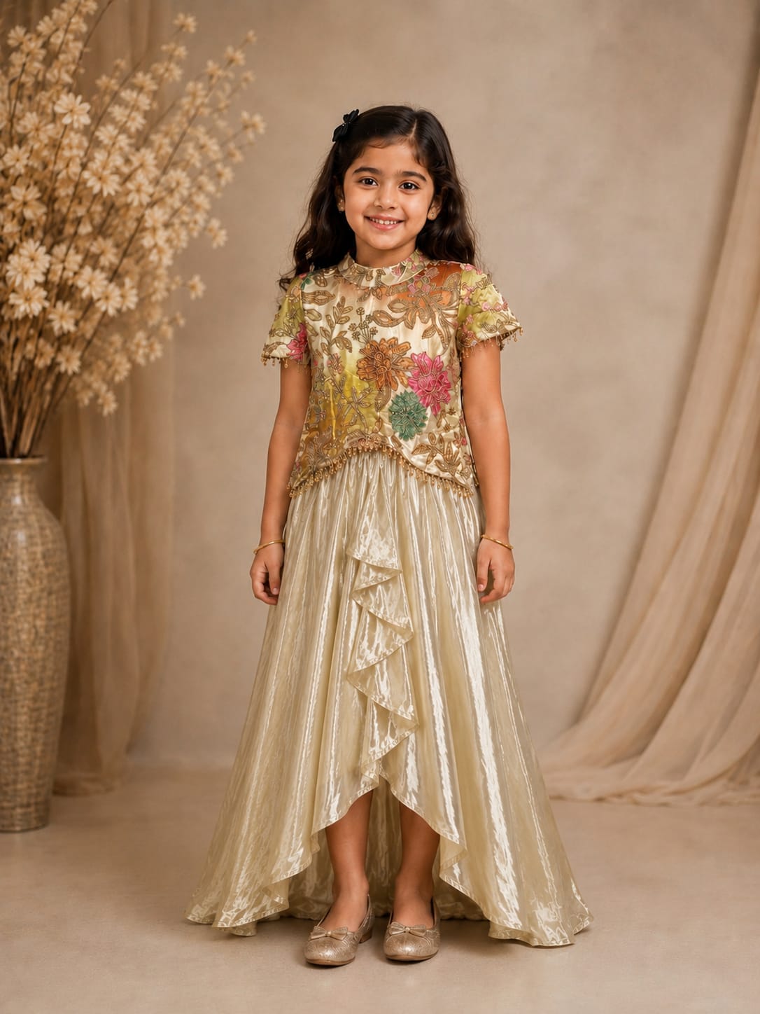 Ivory Bloom Cascade Lehenga for Girls 5Y to 16Y