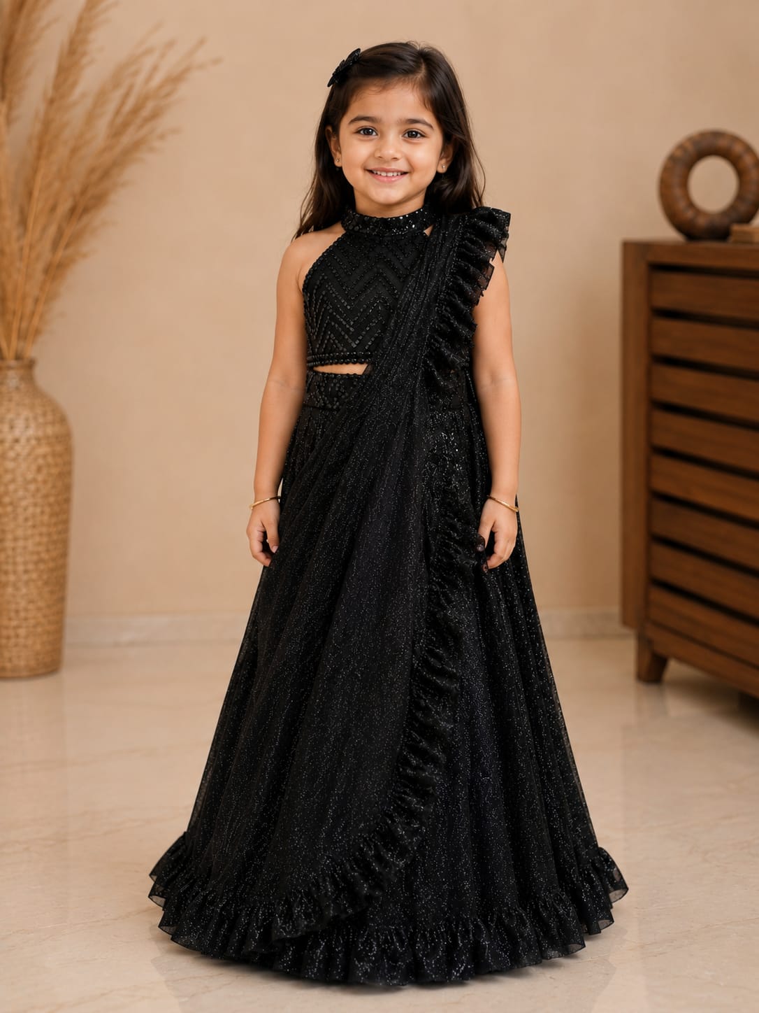 Midnight Ruffle Saree Lehenga Choli For Girls 1Y to 18Y