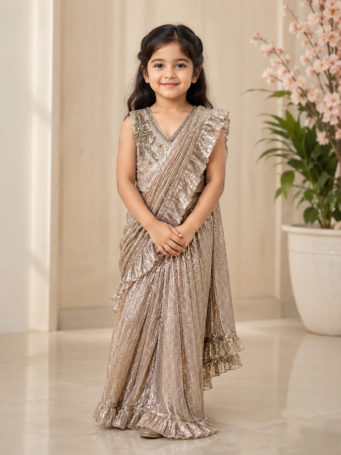 Champange Grace Saree Type Choli For Girls 1Y to 16Y