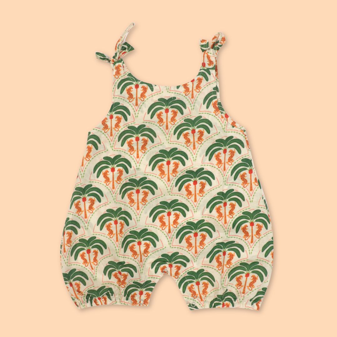 Breezy Leaf - Mulmul Cotton Knot Type Romper
