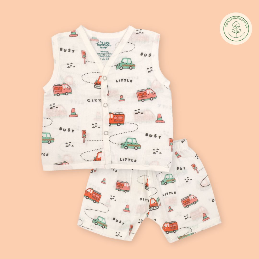 Woody & Wheels - Muslin Jabla and Shorts for Babies and Toddlers - Pack of 2